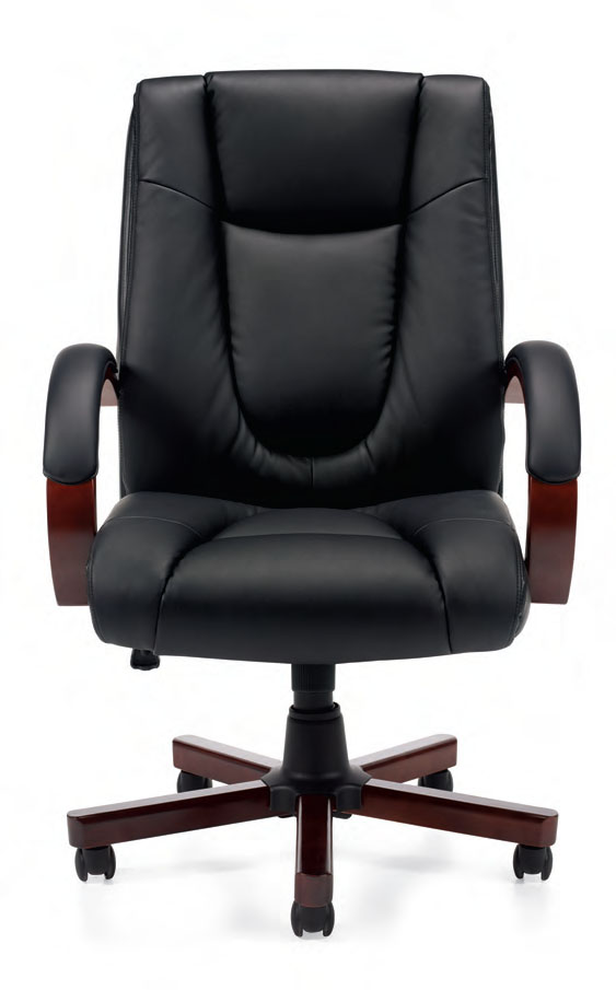 Offices To Go™ Luxhide Executive Chair with Wood Arms and Base, OTG11300