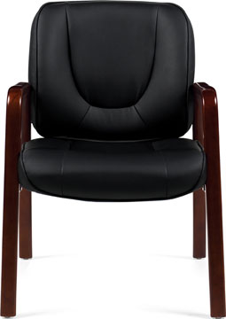 Offices To Go™ Luxhide Guest Chair with Wood Accents, OTG11770B
