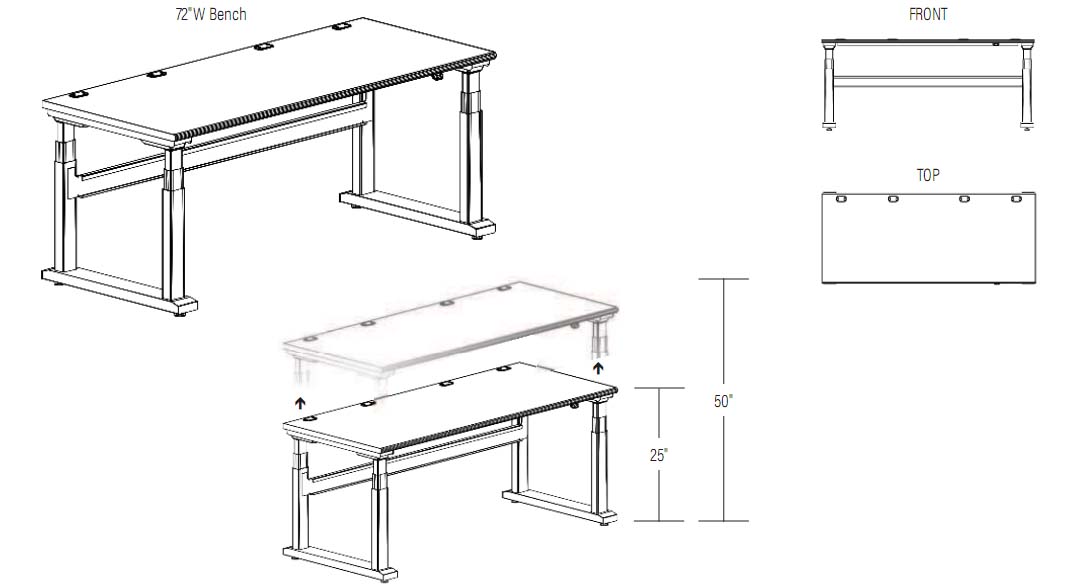 Safco TechWorks electric height-adjustable industrial workbench for ergonomic sit-stand use in labs and manufacturing