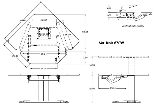 Mayline E-Series Height-Adjustable Workstation Specifications 670W