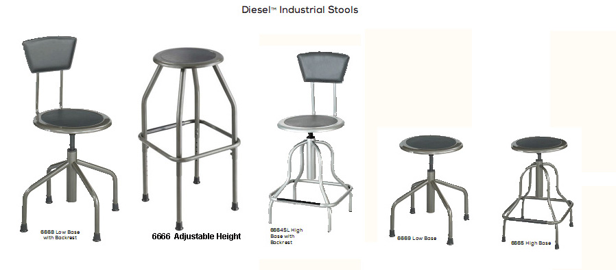 Safco Diesel Series Industrial Stools, 6665, 6666, 6668, 6664, 6669